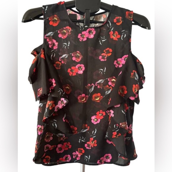 Black and Floral Women’s Cold Shoulder Blouse Dark Feminine Size Medium - Picture 1 of 7